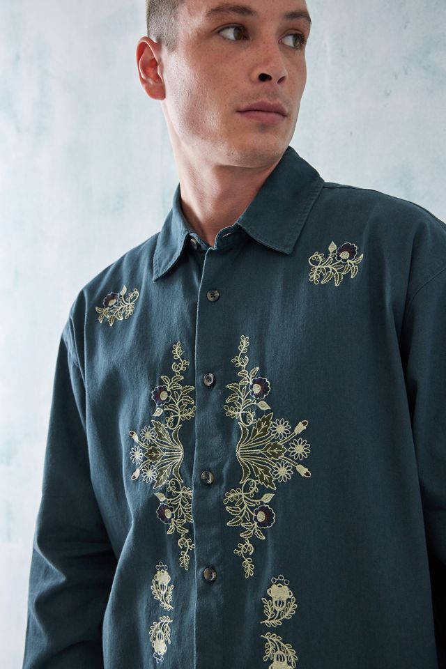 BDG - Chemise manches longues brodée de motifs floraux noire #1