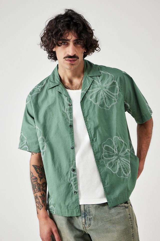 BDG Green Sencha Embroidered Short-Sleeved Shirt 