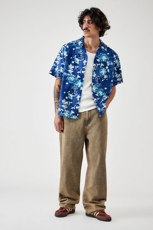 Chemise à manches courtes fleurie bleue BDG #2