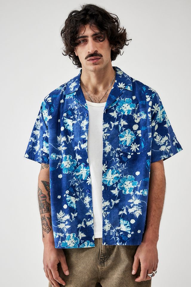 Chemise à manches courtes fleurie bleue BDG #4