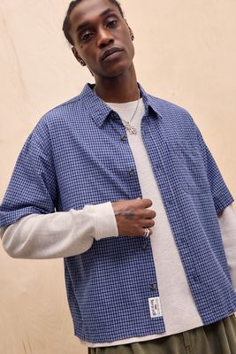 BDG Navy Mini Check Short Sleeve Shirt