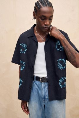 BDG Camicia Manica Corta Nera Ricamata Koi Fish