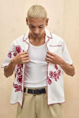 BDG Floral Embroidered Poplin Shirt