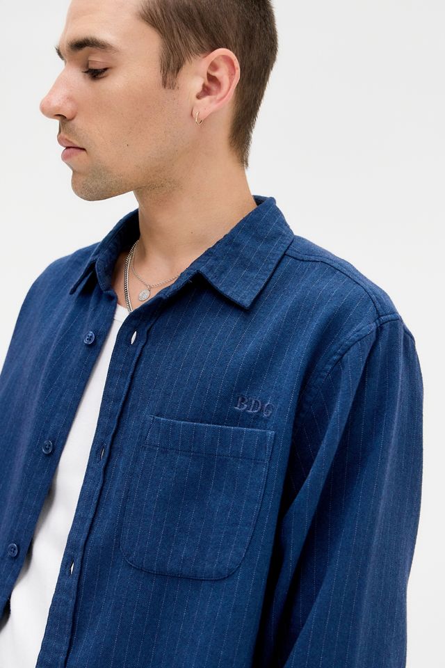 BDG Navy Stripe Long Sleeve Shirt #1
