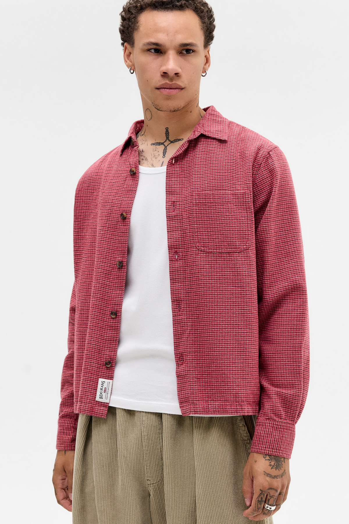 BDG Red Reggie Check Long Sleeve Shirt