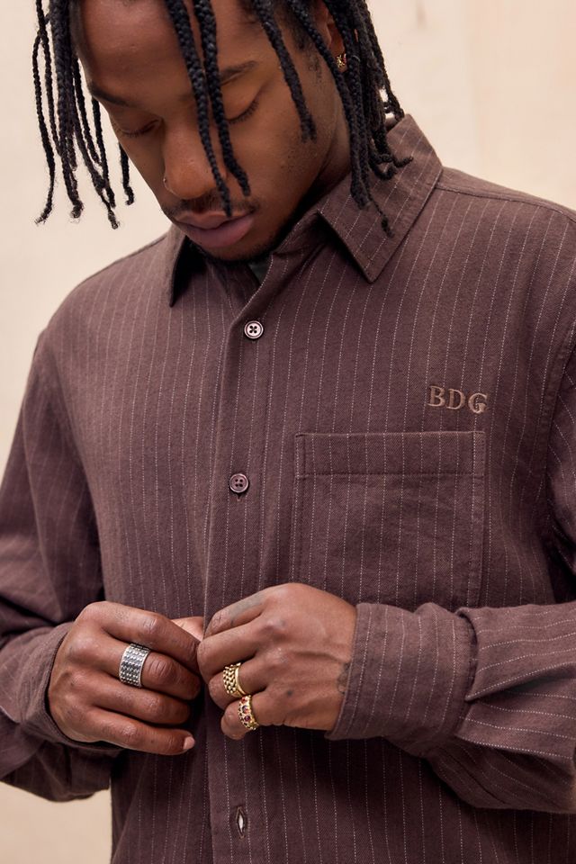 BDG Brown Stripe Long Sleeve Shirt #1