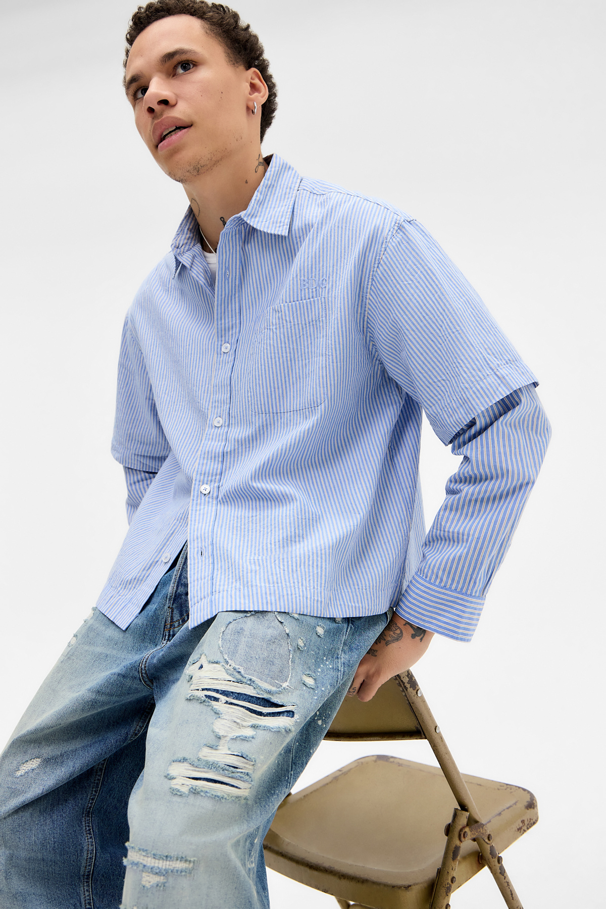 BDG Arlo Two-Sleeve Stripe Shirt