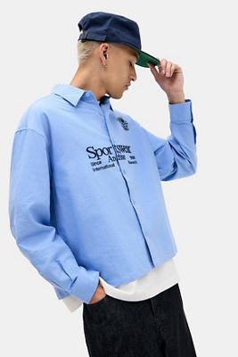 iets frans... Chemise de sport brodée à manches longues Oxford bleu