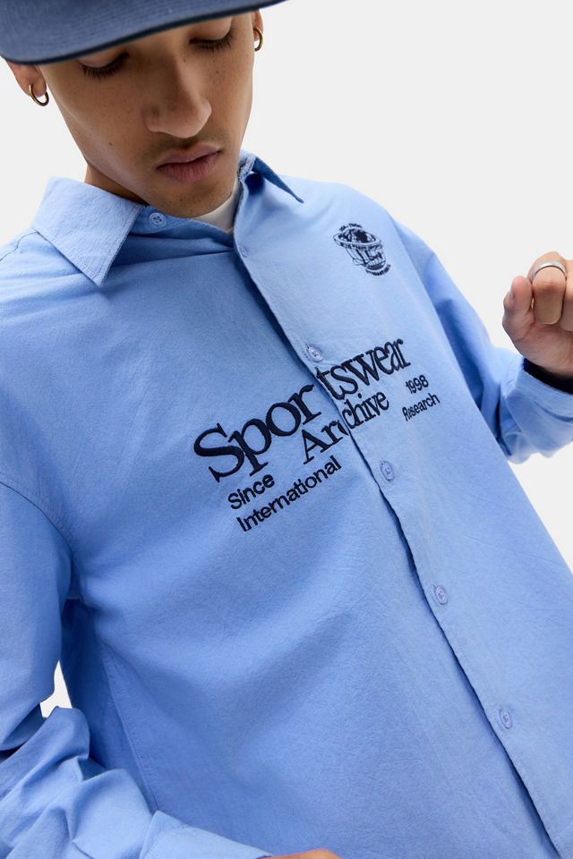 iets frans... Blaues Oxford Sportbekleidung Besticktes Langarmhemd #1