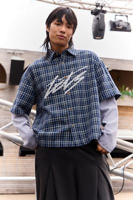 iets frans... Camisa de Doble Capa a Cuadros Azul