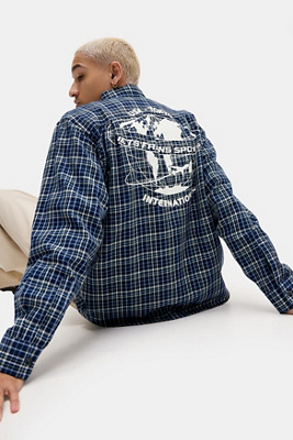 iets frans. Blue Lenn Check Globe Shirt - Blue M at Urban Outfitters