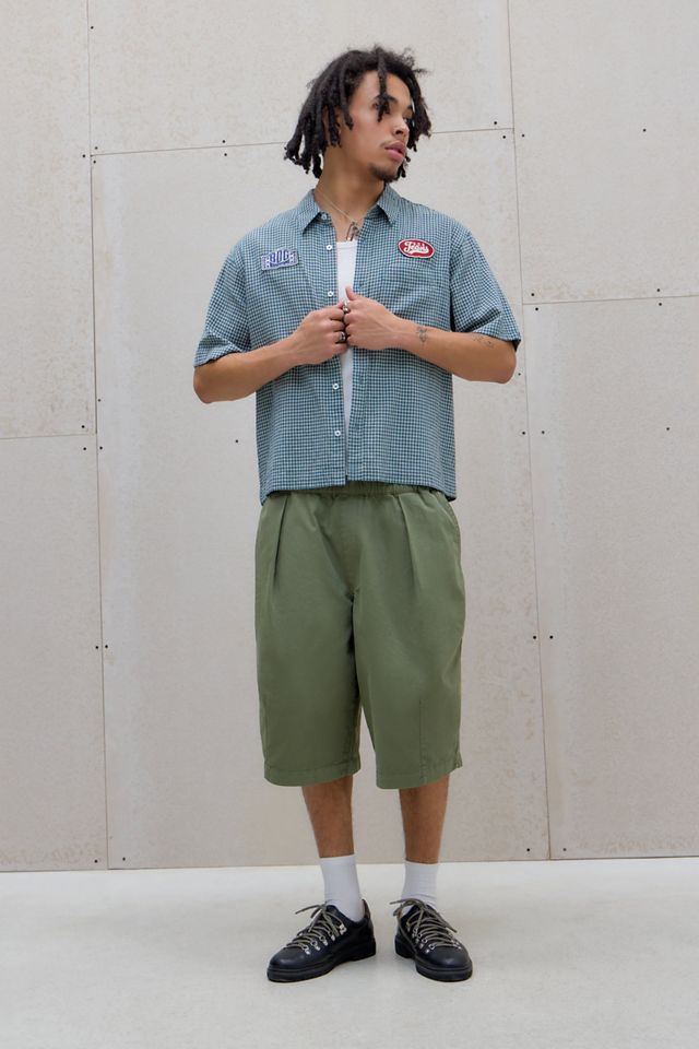 Camisa de Mecánico de Manga Corta a Cuadros Blanco y Verde Azulado BDG #1
