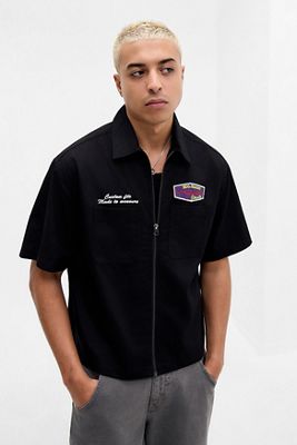 Chemise de mécanicien BDG noire à manches courtes avec fermeture éclair