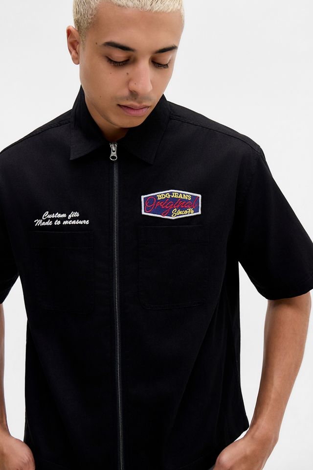 BDG Schwarzes Zip-Through Kurzärmeliges Mechanikerhemd #1