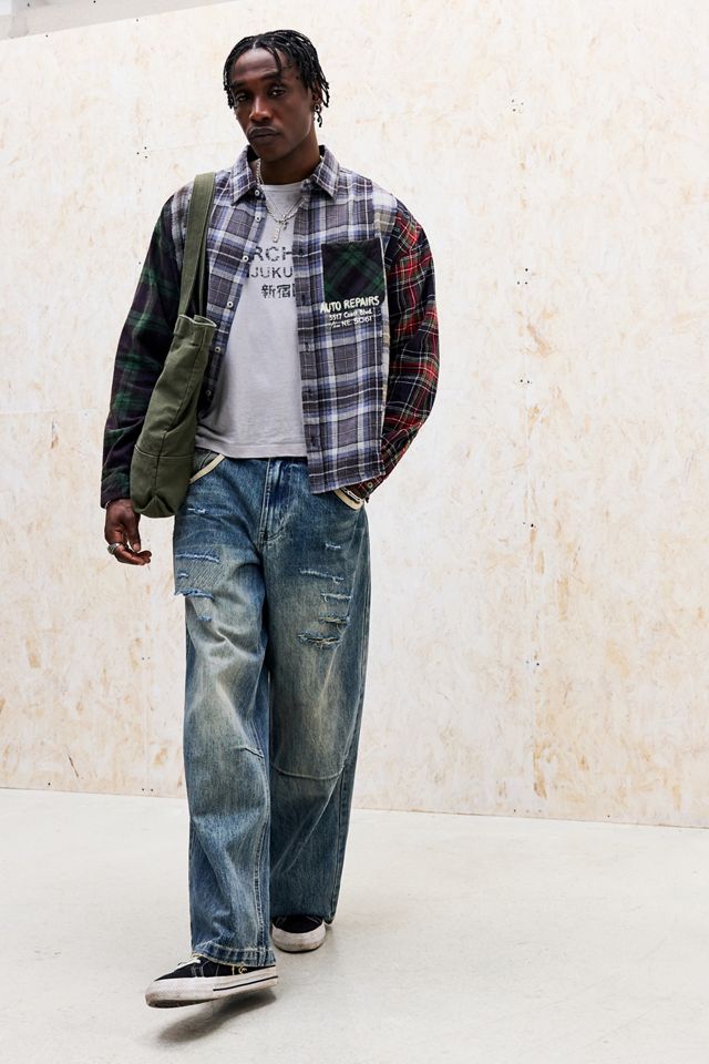 Chemise en flanelle à carreaux à manches longues épissée BDG #2