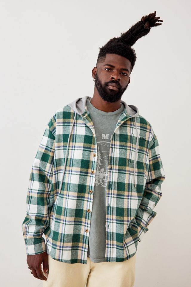 BDG Green Hooded Check Shirt Urban Outfitters UK