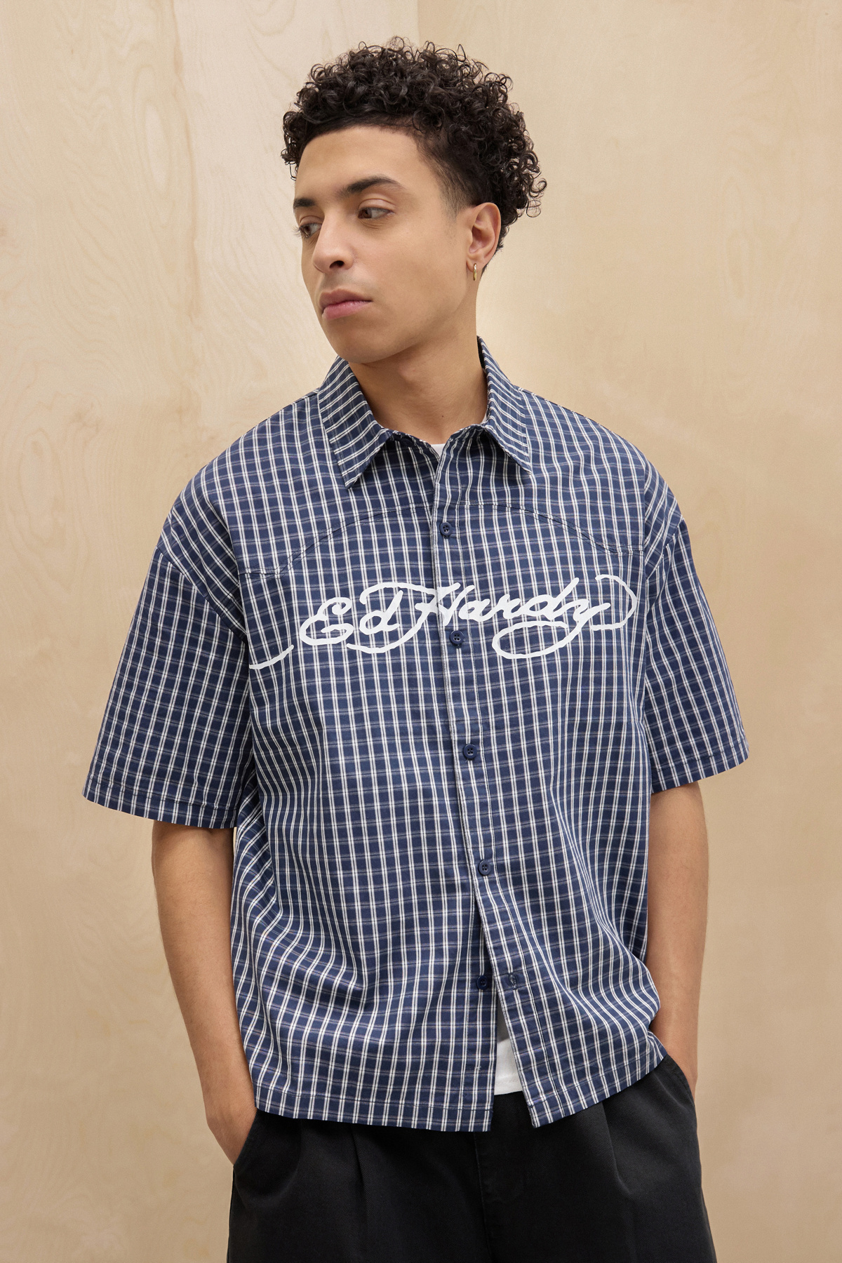Ed Hardy UO Exclusive Western Check Short Sleeve Shirt