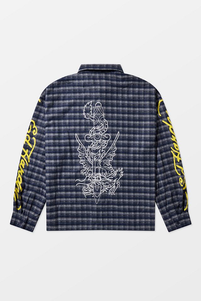 Ed Hardy UO Exclusive Blue Check Sword Shirt #7