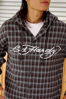 Ed Hardy Chemise à capuche à carreaux bleus exclusifs UO