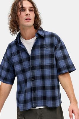 Archivis Camisa de Cuadros de Manga Corta Azul Sombra