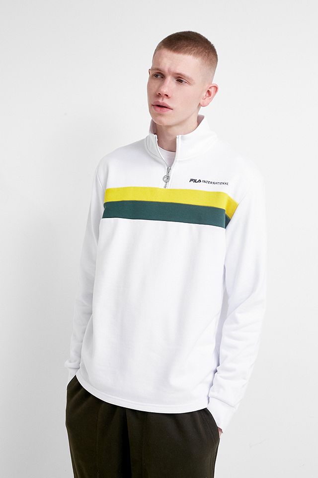 FILA Eglimez White and Yellow Quarter-Zip Sweatshirt | Urban Outfitters UK