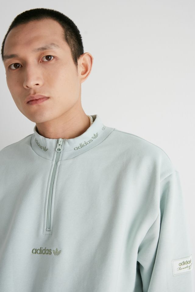 スウェット・トレーナー adidas originals Trefoil Linear Quarter Zip Sweatshirt Adidas Trefoil Linear Quarter Zip Sweatshirt (linen green