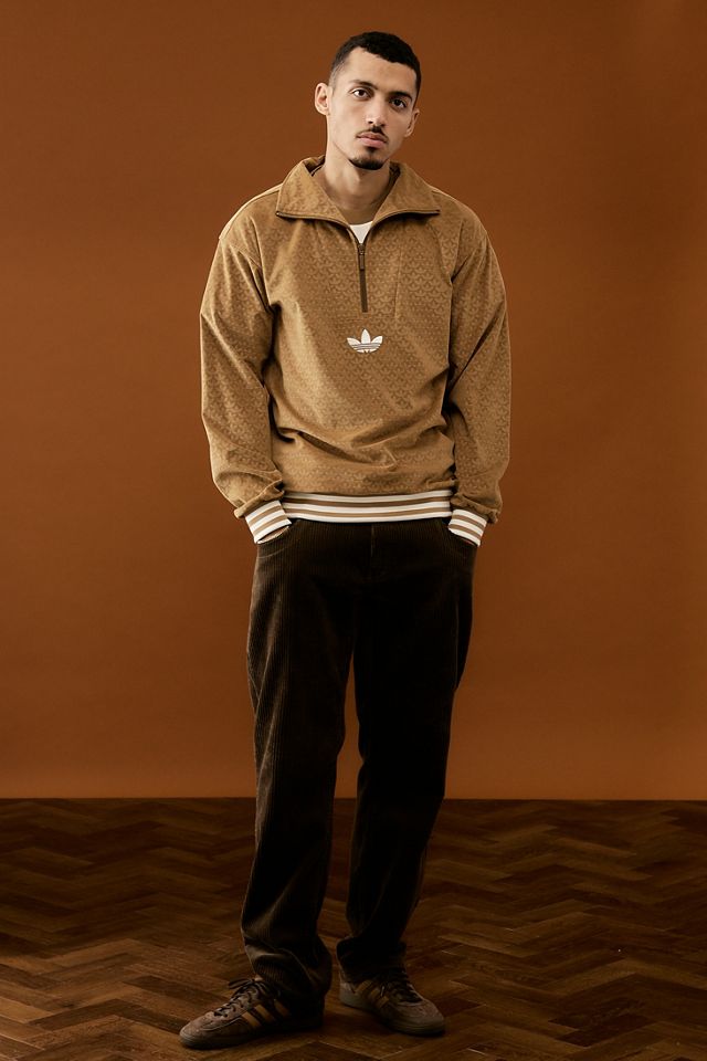 adidas House Of Originals - Sweatshirt en velours à col cheminée marron désert  #1