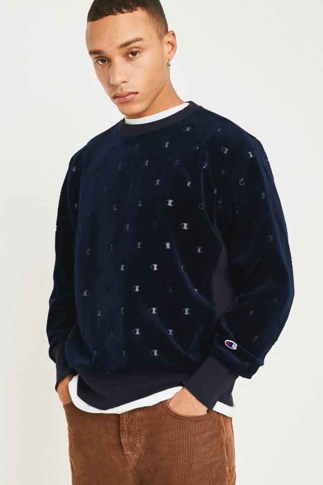 Champion Burnout Navy Velour Sweatshirt