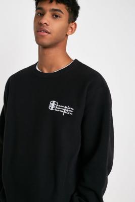 Champion UO Exclusive Triple Script Logo Black Crew Neck Sweatshirt