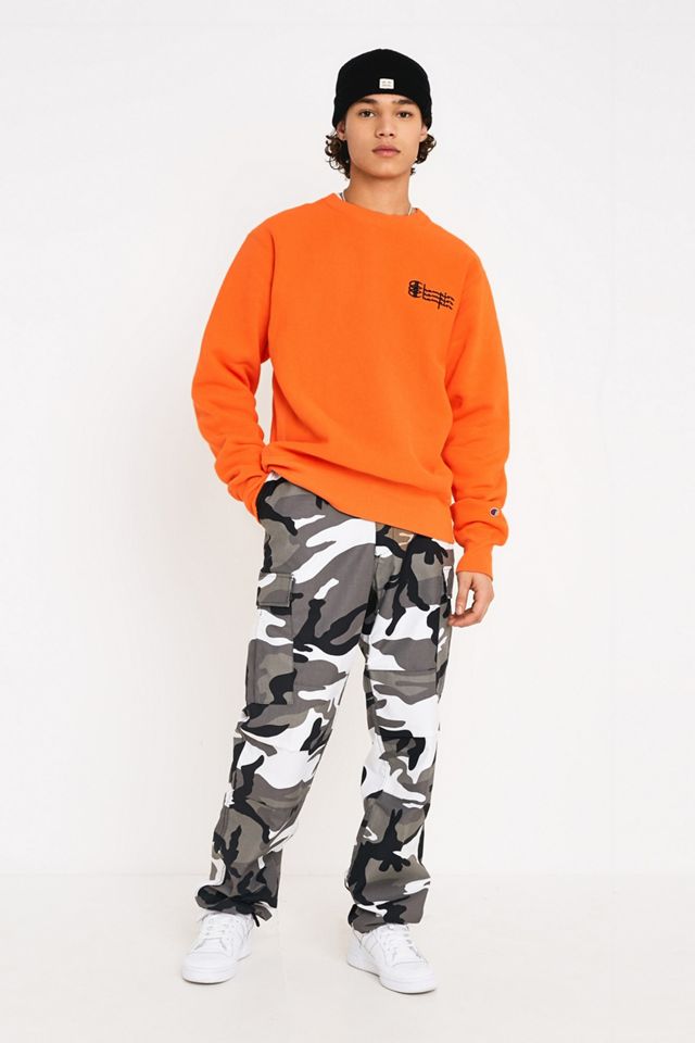 Champion UO Exclusive Triple Logo Orange + Black Crew Neck Sweatshirt #2