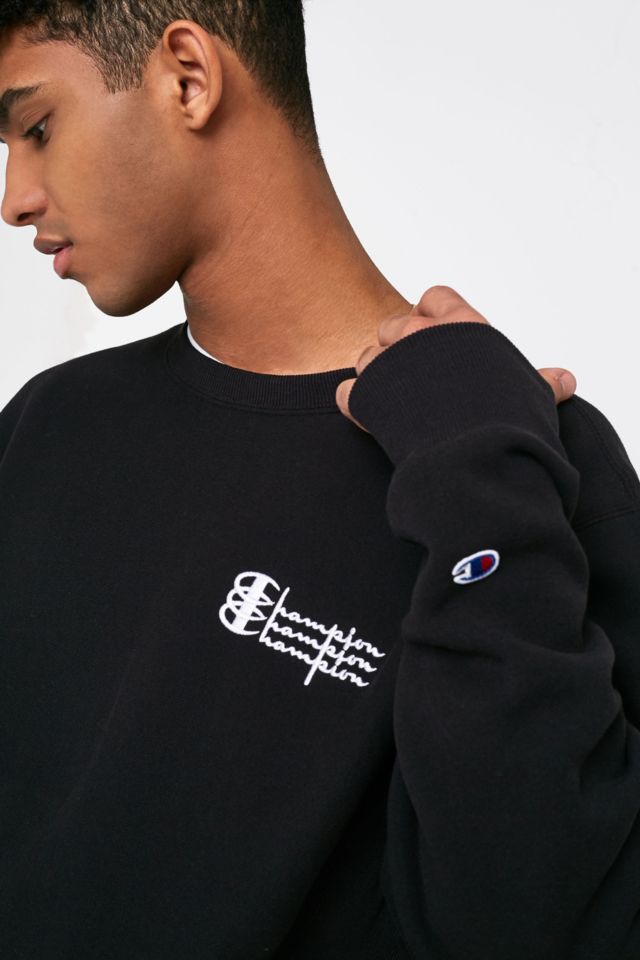 Champion uo exclusive small script black store crew neck sweatshirt