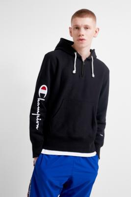Champion Logo Black Quarter Zip Hoodie Urban Outfitters UK