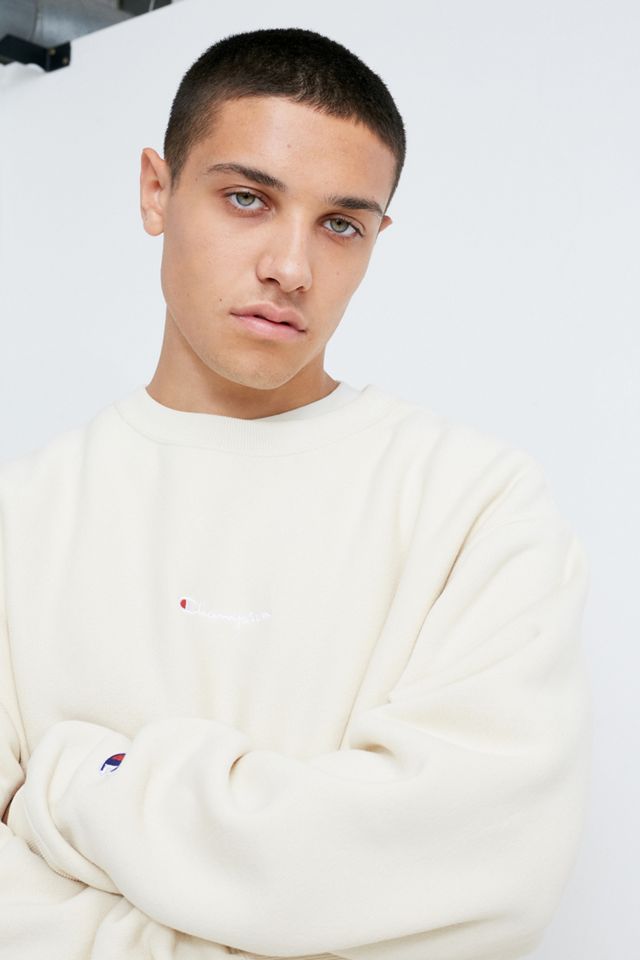 Champion Small Script Ecru Crew Neck Sweatshirt Urban Outfitters UK