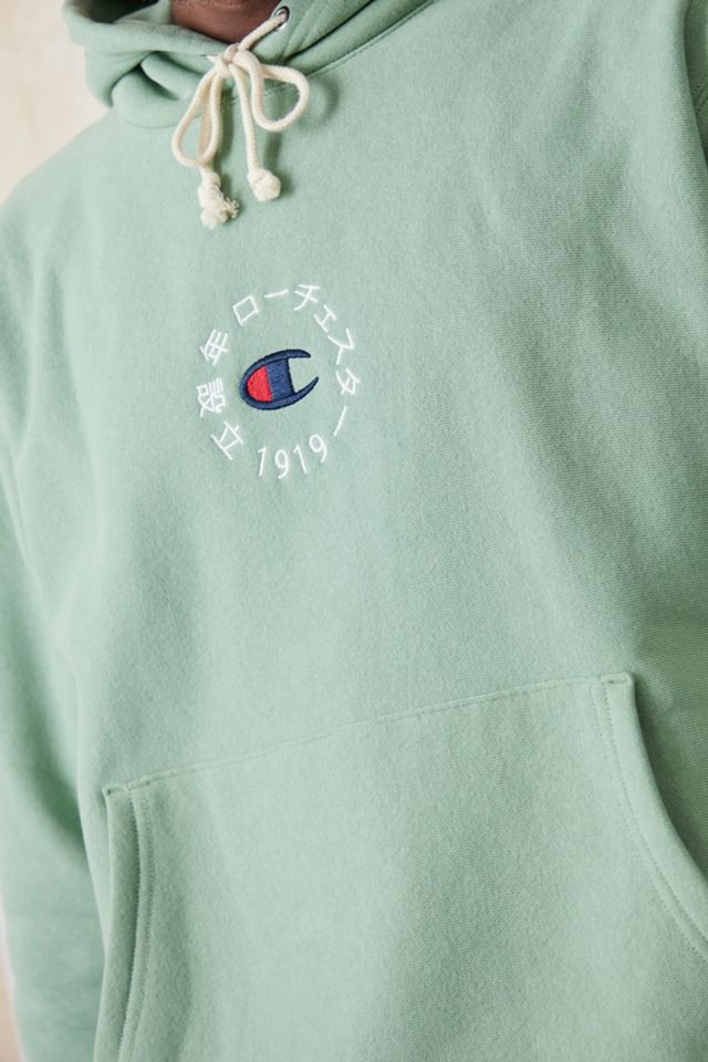 Champion UO Exclusive Green Japanese Circle Logo Hoodie Urban Outfitters UK