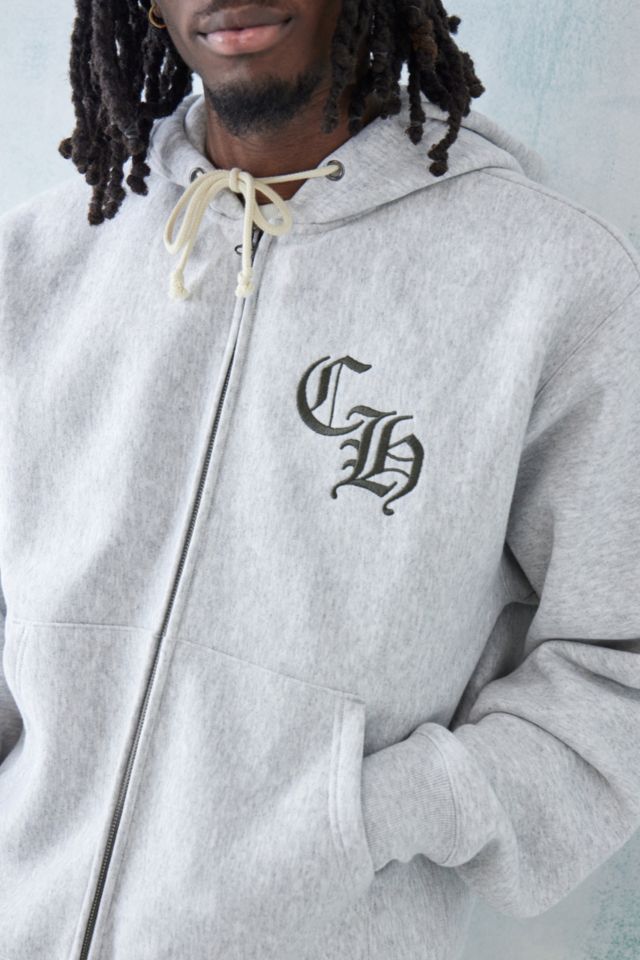 Champion UO Exclusive Grey Marl Gothic Script Zip Up Hoodie