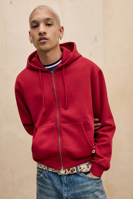 Champion UO Exclusive Bordeaux Washed Zip-Through Hoodie - Red M at Urban Outfitters