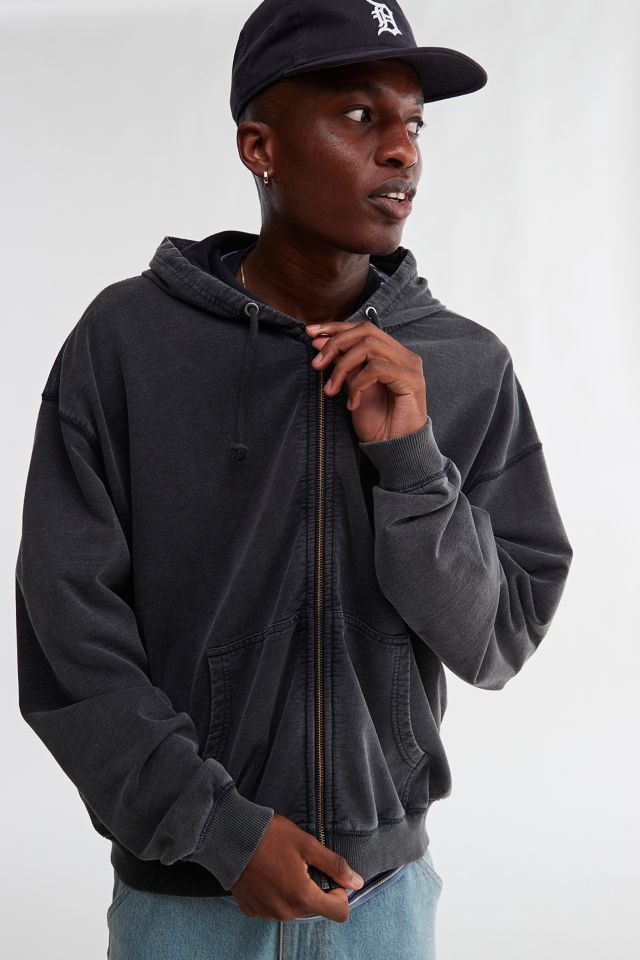 Black long shop zip up hoodie