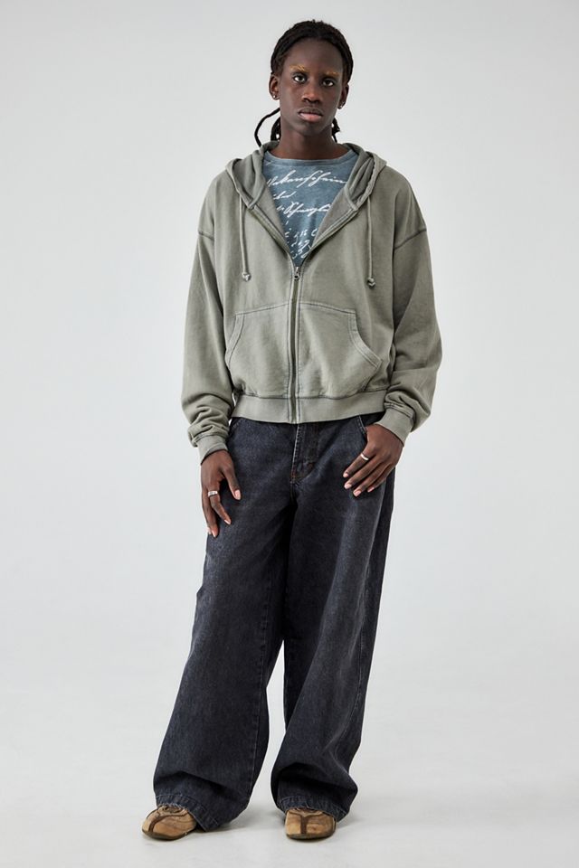 BDG - Sweat à capuche entièrement zippé Bonfire délavé à l'acide gris #1
