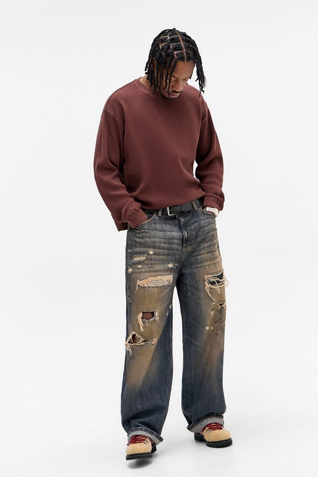 BDG Brown Plain Long Sleeve Waffle T-Shirt #2