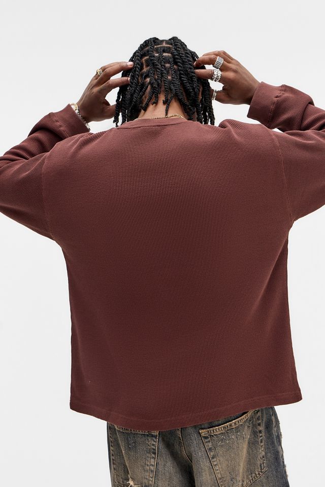 BDG Brown Plain Long Sleeve Waffle T-Shirt #3