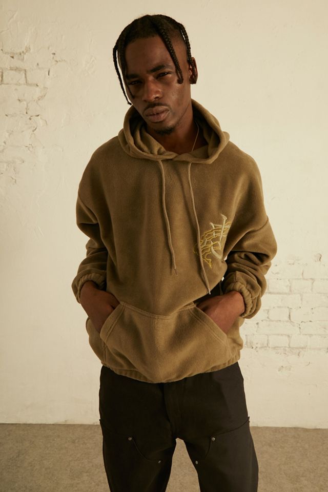 UO Khaki Dragon Embroidered Polar Fleece Hoodie | Urban Outfitters UK