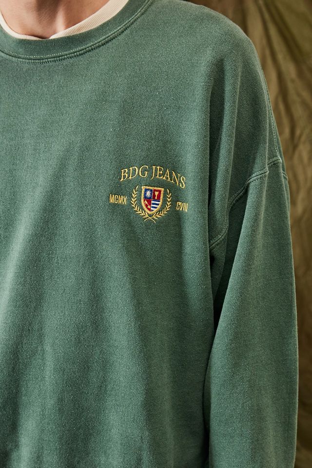 BDG Dark Green Crest Embroidered Sweatshirt #1