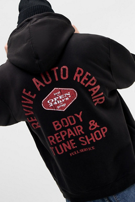 UO Black Auto Repair Zip-Through Hoodie - Black XS at Urban Outfitters
