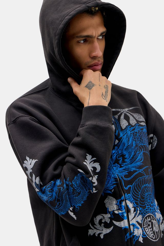 UO Washed Black Dragon Zip-Through Hoodie | Urban Outfitters UK