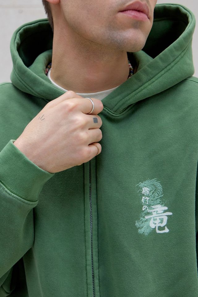 Sweat à capuche zippé UO Green Grunge Dragon #2