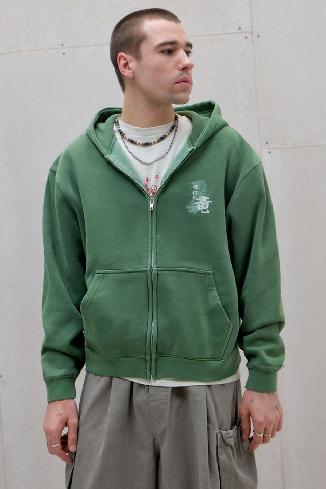 Sweat à capuche zippé UO Green Grunge Dragon #3