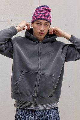 iets frans... Sweat à capuche zippé noir délavé avec inscription