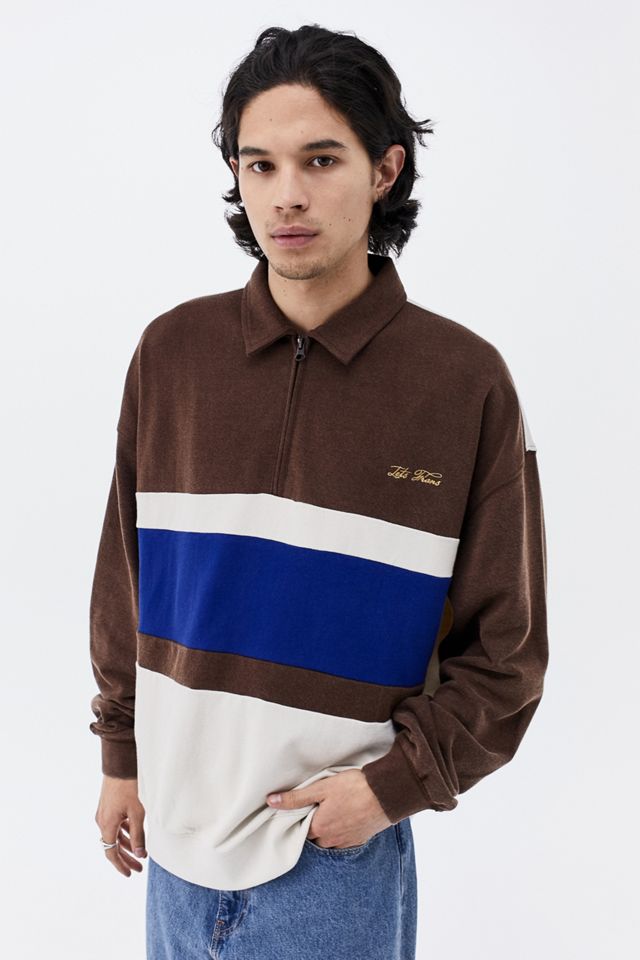 iets frans... Brown Panelled Rugby Sweatshirt