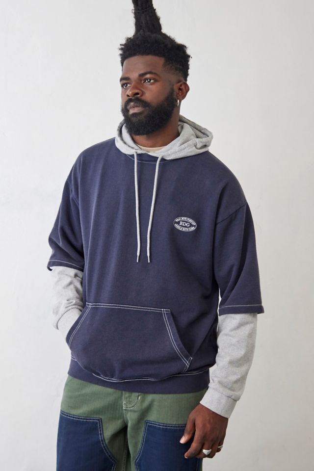 BDG Navy Double Layered Hoodie Urban Outfitters UK