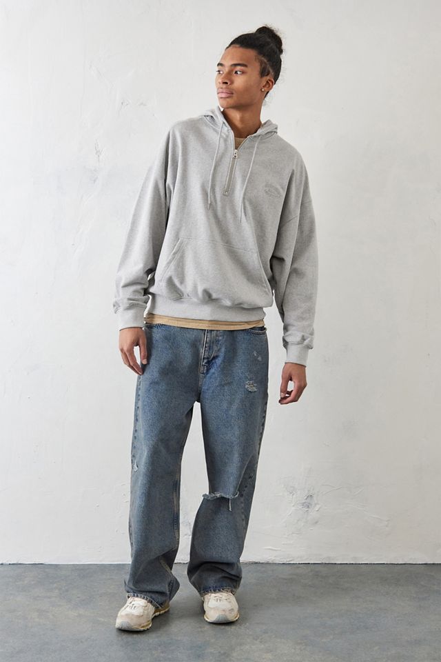 BDG Felpa con cappuccio grigia Marl con zip a quarti #1